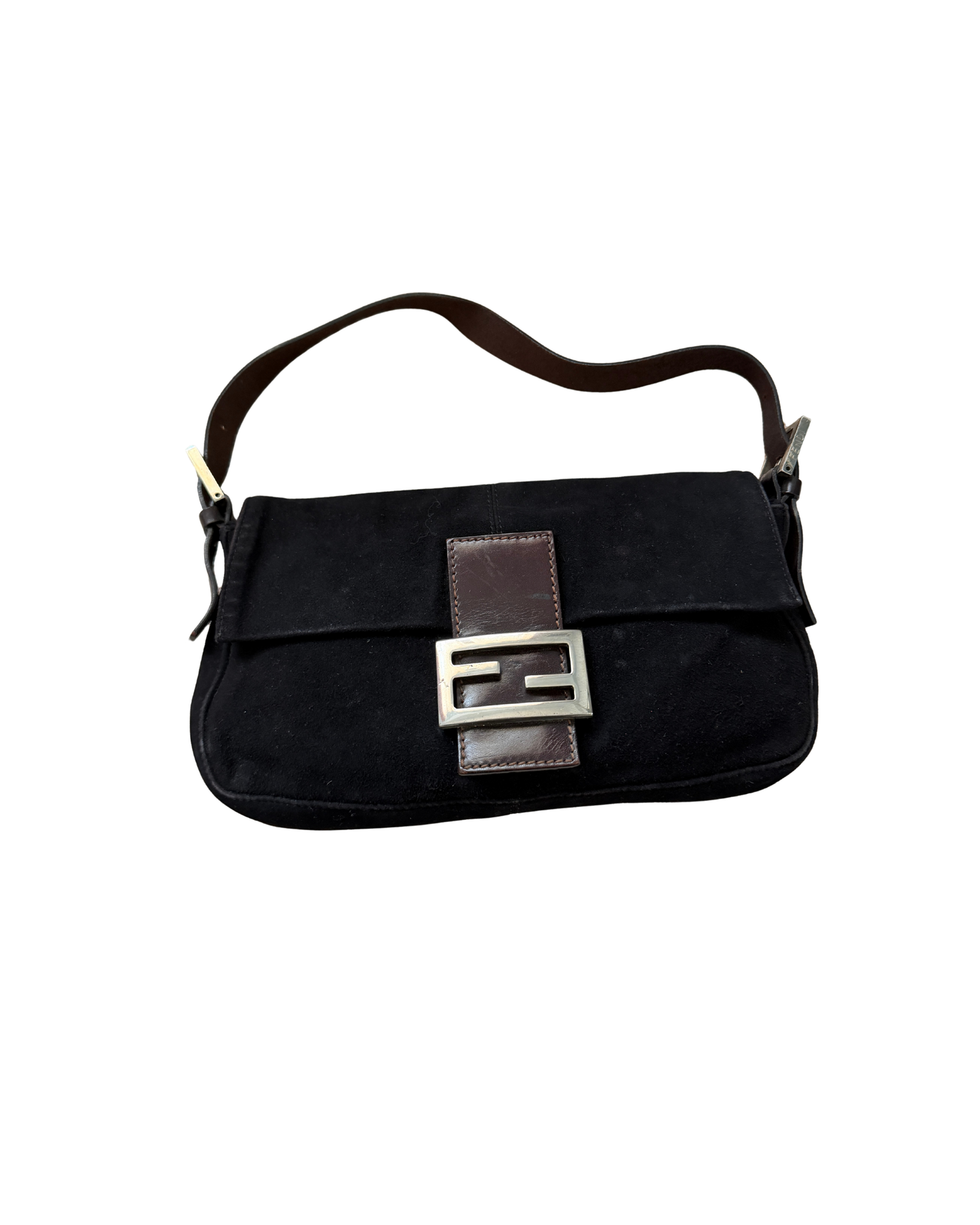 Fendi Black Suede Leather Baguette
