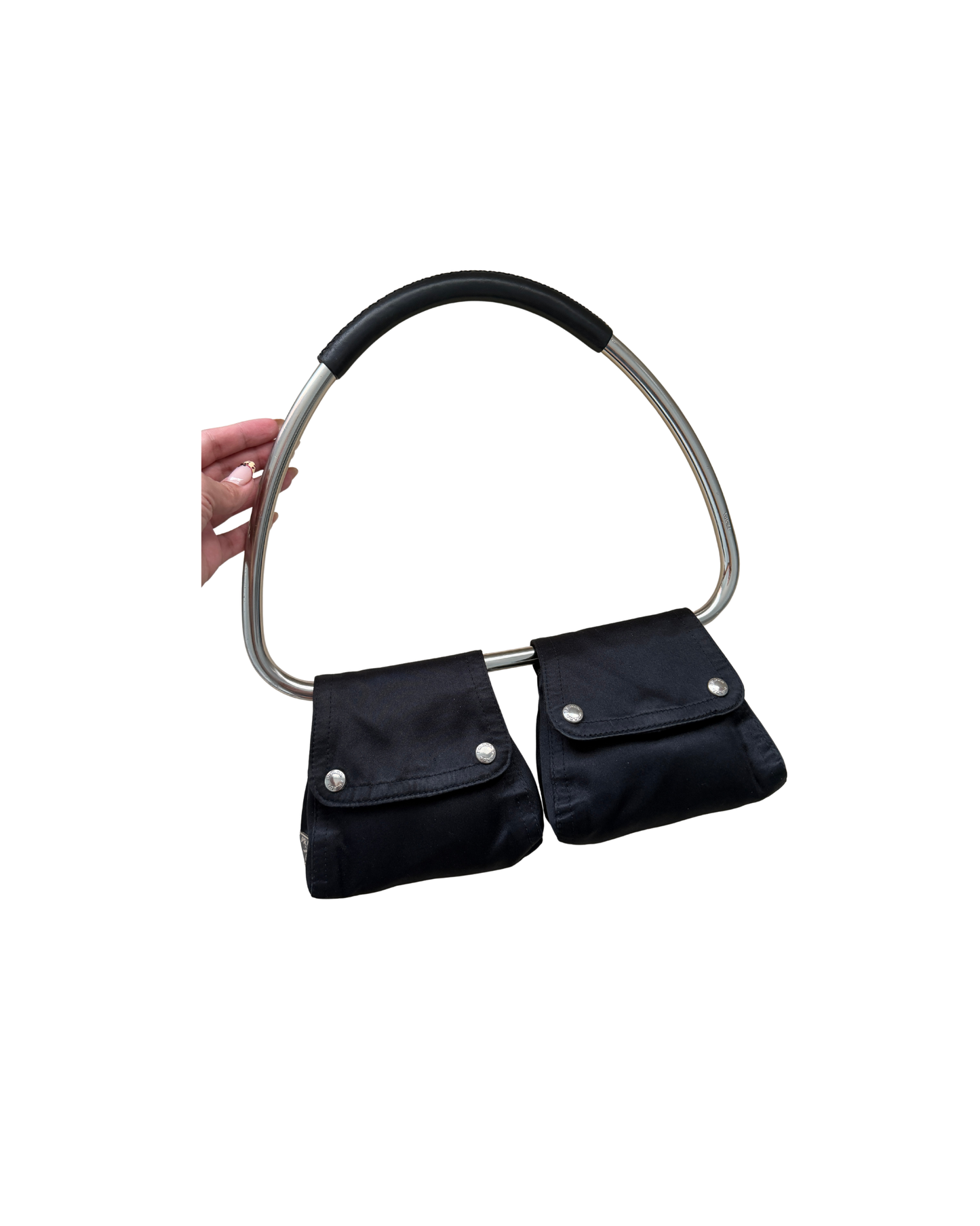 Available | Prada Black Double Pocket Satin Swing Bag
