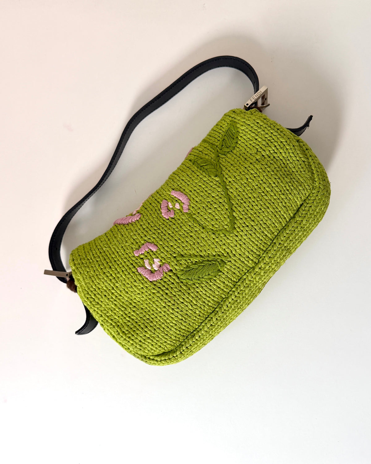 AVAILABLE | Fendi Knitted Floral Green Pink Baguette