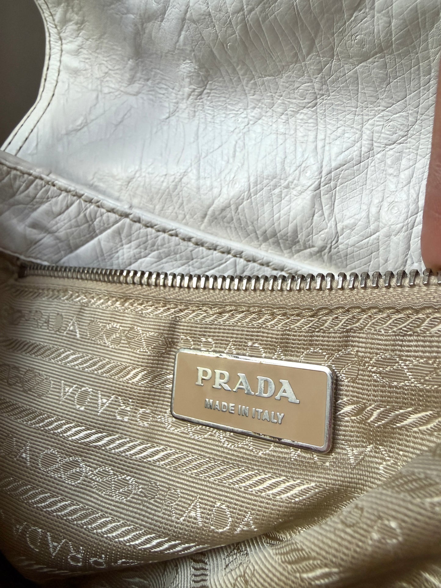 AVAILABLE | Prada Ostrich Swing Handbag 2003 – White