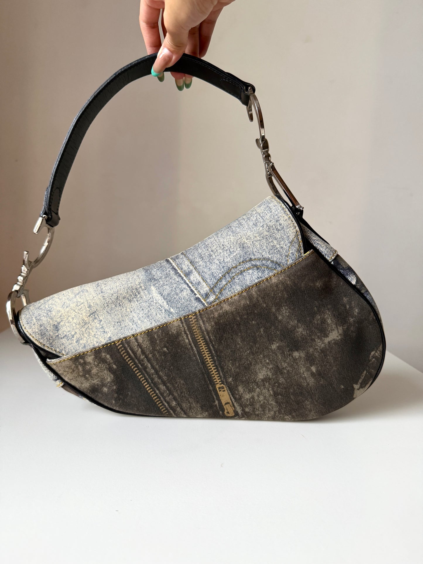 AVAILABLE | Christian Dior Speedway Distressed Saddle Bag – Blue