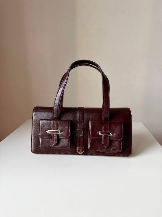 AVAILABLE | Chanel Double Pocket Satchel – Burgundy