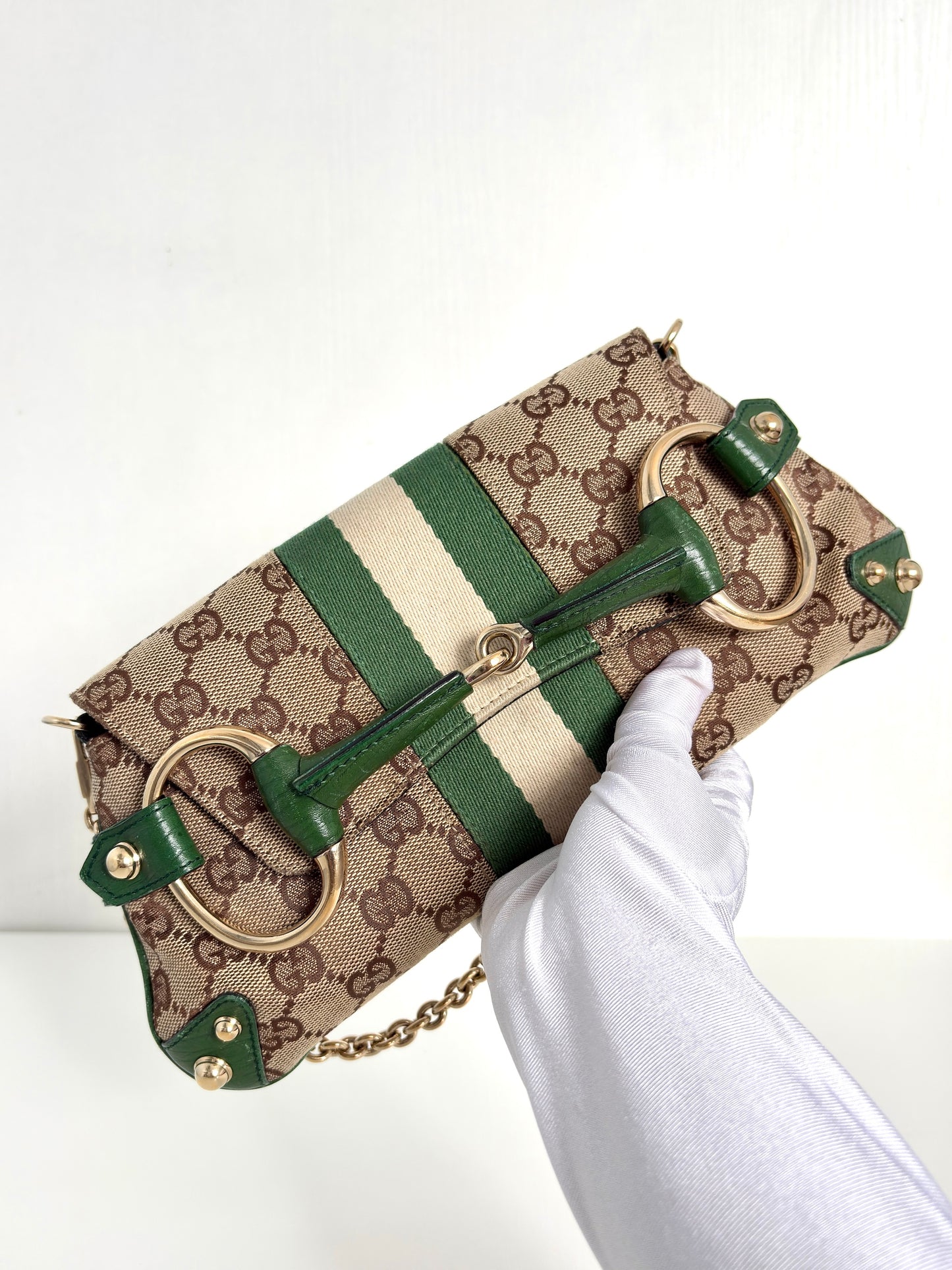 Available | Gucci Horsebit Green Chain Clutch