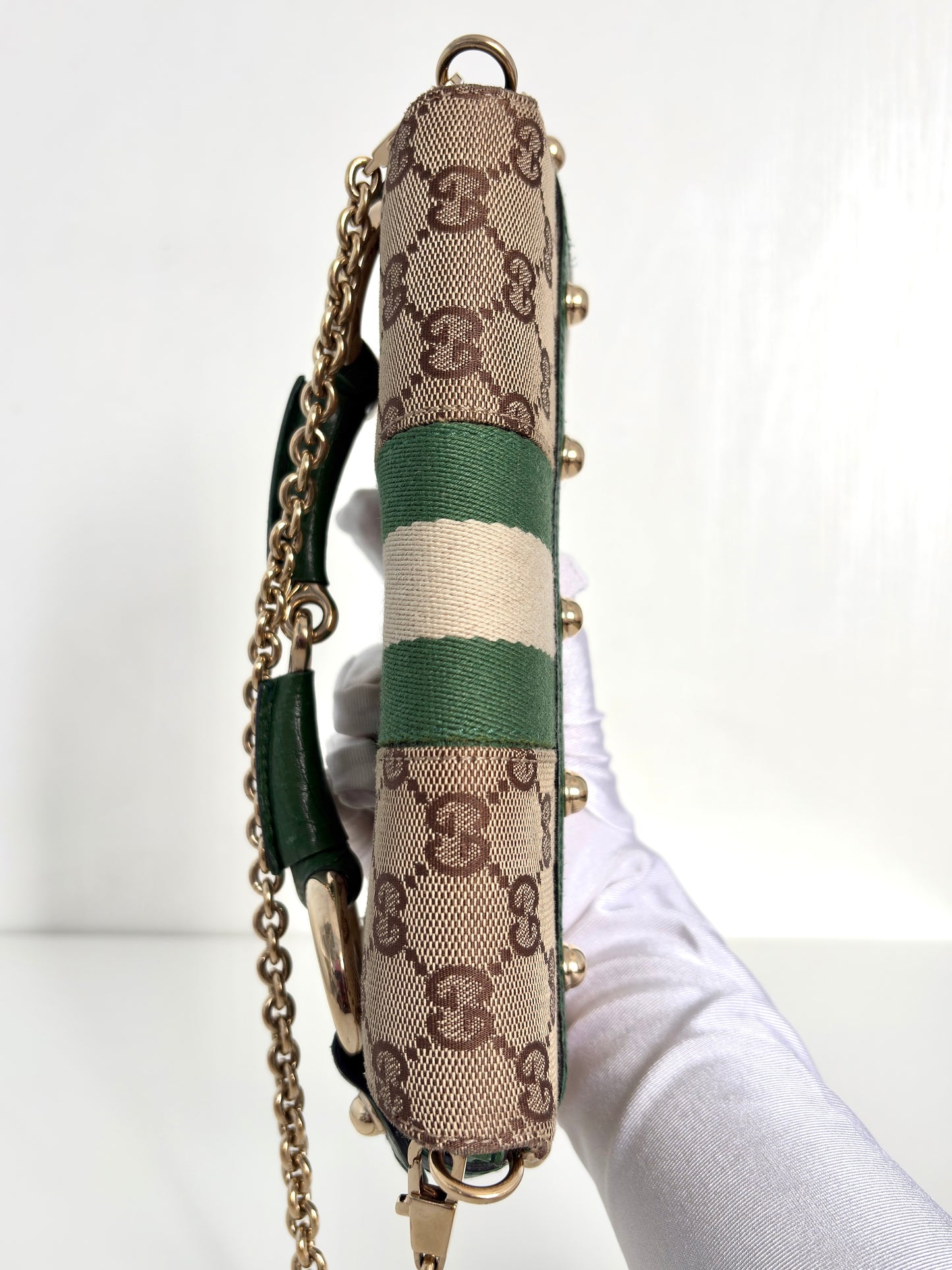 Available | Gucci Horsebit Green Chain Clutch
