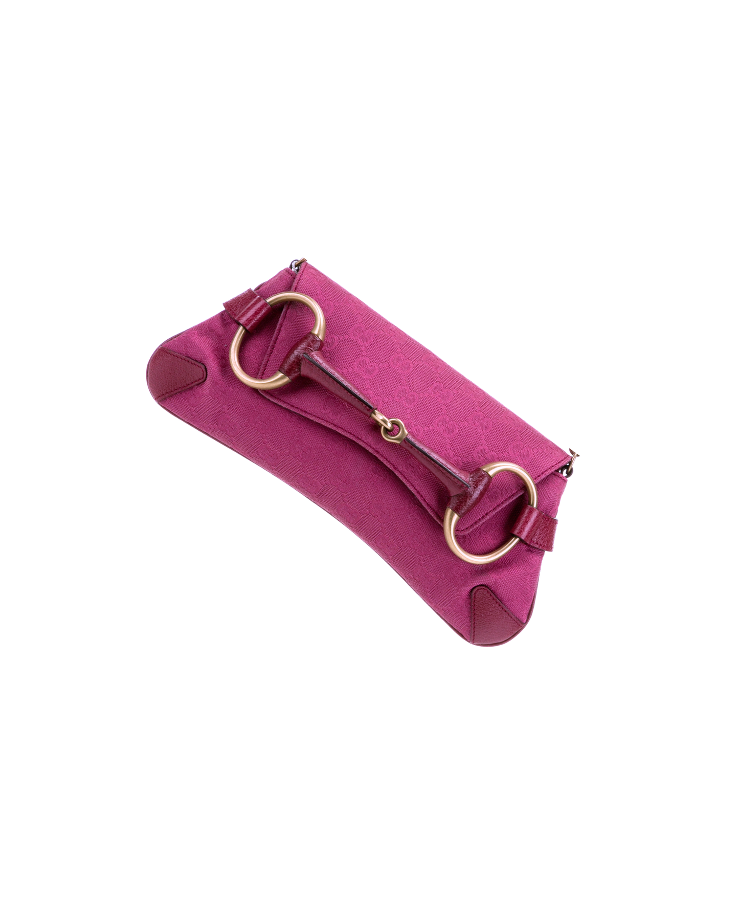 Available | Gucci Canvas Burgundy Pink Horsebit Clutch