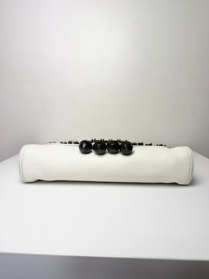 Prada Vitello Daino Leather Beaded Swing Bag – White