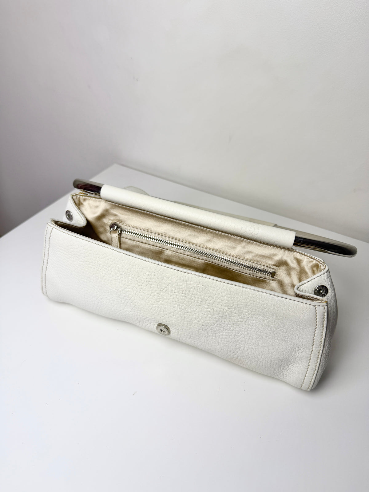 Prada Vitello Daino Leather Beaded Swing Bag – White