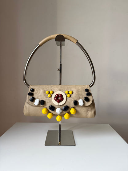 AVAILABLE | Prada Vitello Daino Ricamo Swing Bag – Beige