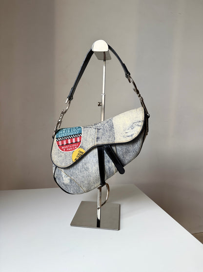 AVAILABLE | Christian Dior Speedway Distressed Saddle Bag – Blue