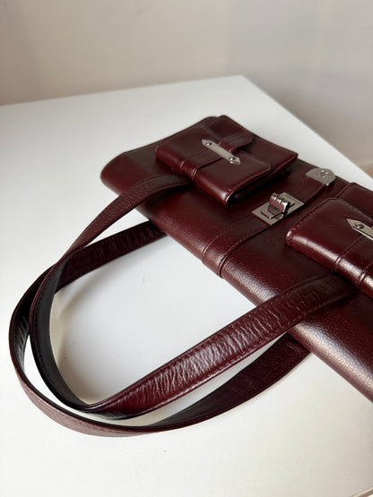 AVAILABLE | Chanel Double Pocket Satchel – Burgundy