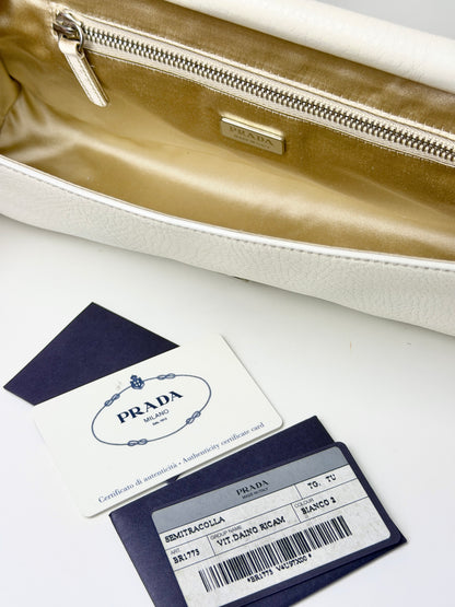 Prada Vitello Daino Leather Beaded Swing Bag – White