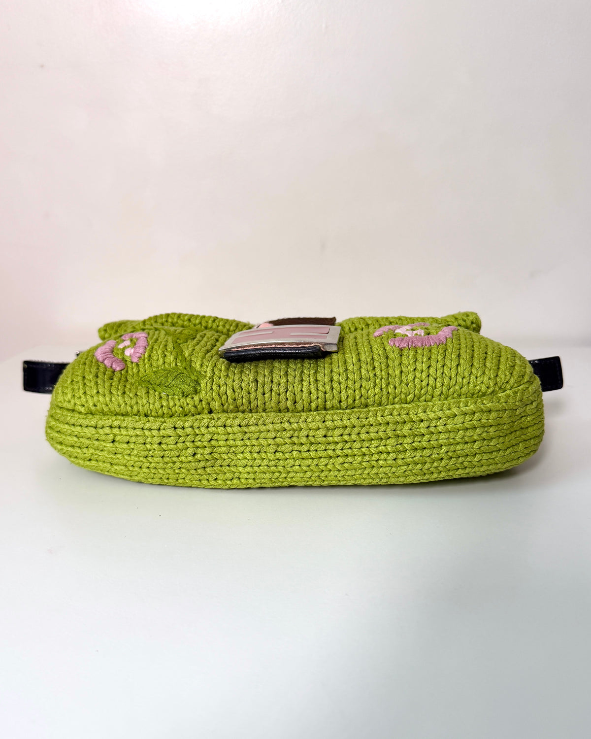 AVAILABLE | Fendi Knitted Floral Green Pink Baguette