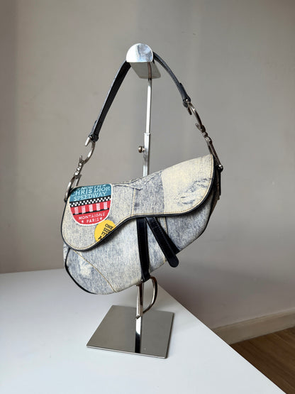 AVAILABLE | Christian Dior Speedway Distressed Saddle Bag – Blue