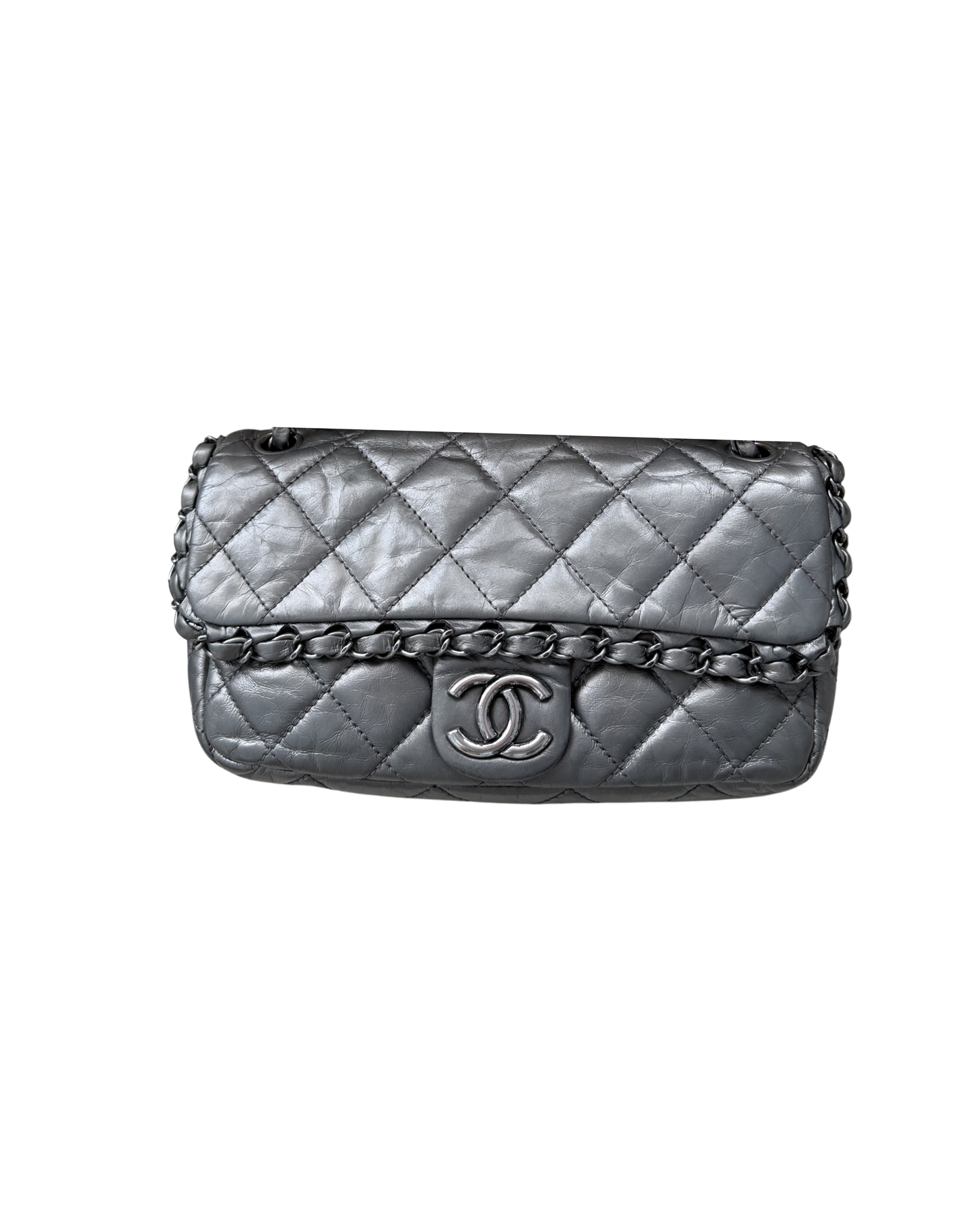 Available | Chanel Caviar Metallic Silver Quilted Leather Chain Flap Bag