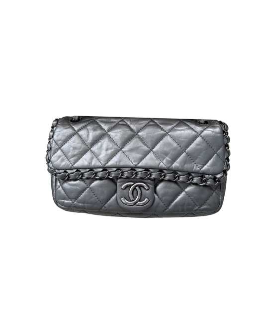 Available | Chanel Caviar Metallic Silver Quilted Leather Chain Flap Bag