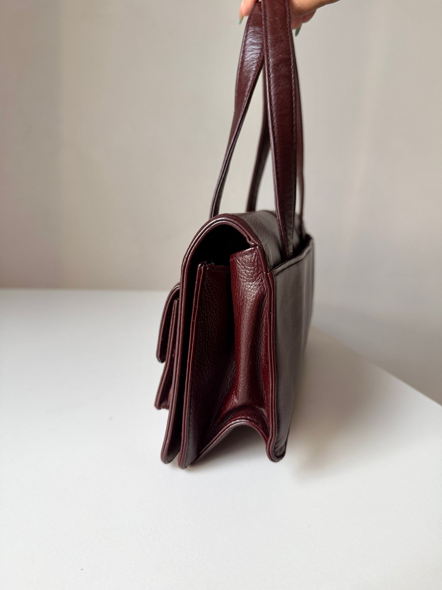AVAILABLE | Chanel Double Pocket Satchel – Burgundy