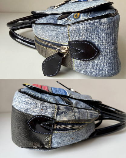 AVAILABLE | Christian Dior Distressed Denim Speedway Saddle Bowler Bag