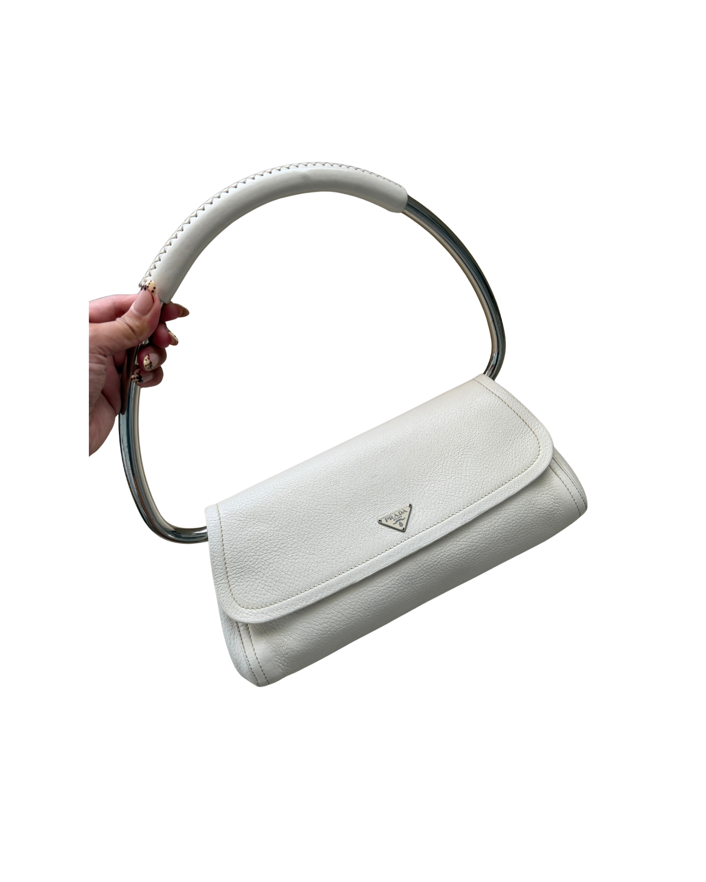 Available | Prada White Leather Swing Bag SS03