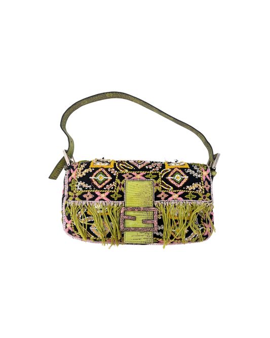 Available | FENDI Black Beaded Fringe Baguette