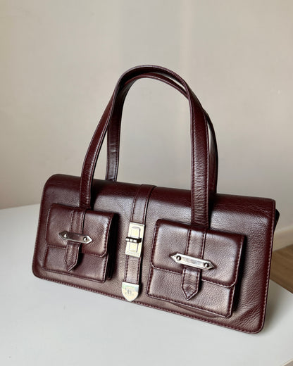 AVAILABLE | Chanel Double Pocket Satchel – Burgundy