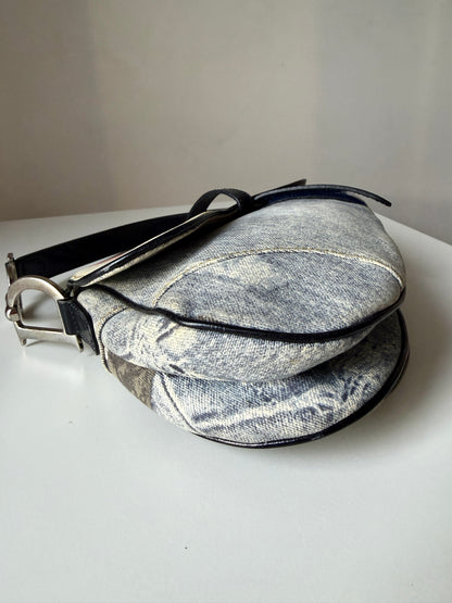 AVAILABLE | Christian Dior Speedway Distressed Saddle Bag – Blue