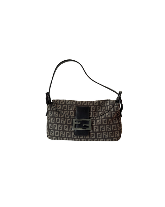 Fendi Mocha Zucchino Double Flap Baguette