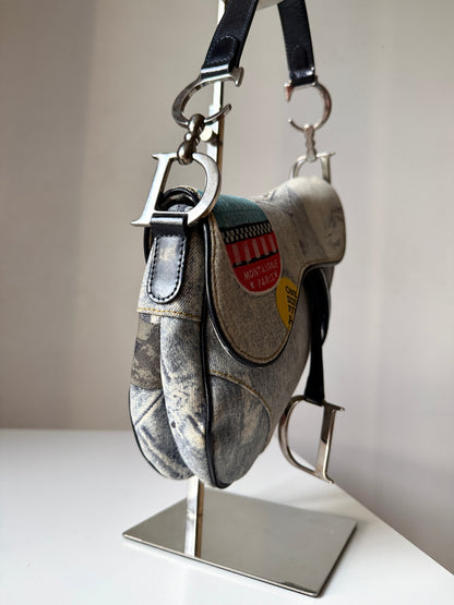 AVAILABLE | Christian Dior Speedway Distressed Saddle Bag – Blue