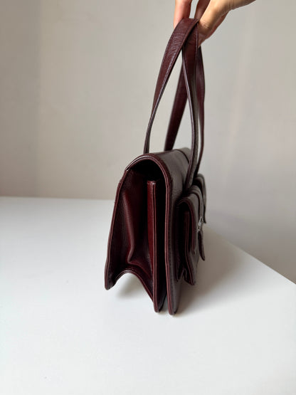 AVAILABLE | Chanel Double Pocket Satchel – Burgundy