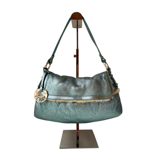 AVAILABLE | Fendi Tiffany Blue Metallic Shearling Chef Bag