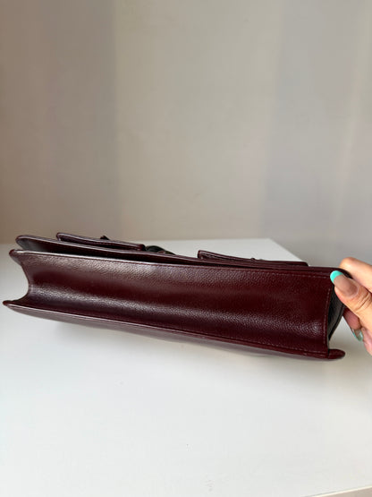 AVAILABLE | Chanel Double Pocket Satchel – Burgundy