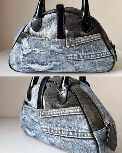AVAILABLE | Christian Dior Distressed Denim Speedway Saddle Bowler Bag