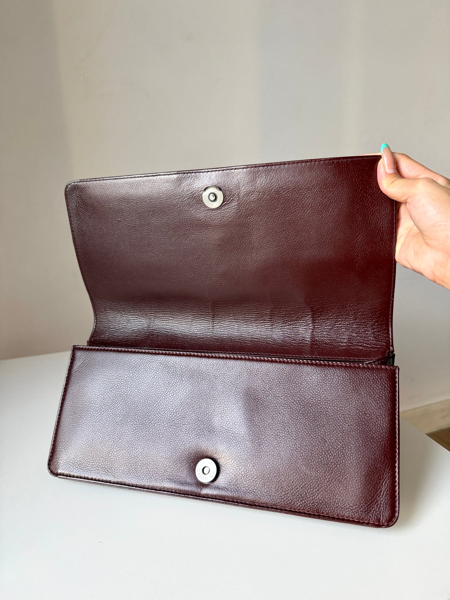 AVAILABLE | Chanel Double Pocket Satchel – Burgundy
