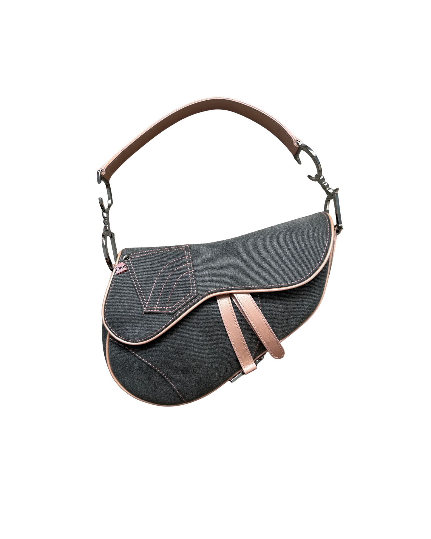 Available | Christian Dior Pink Leather Trimmed Denim Saddle Bag