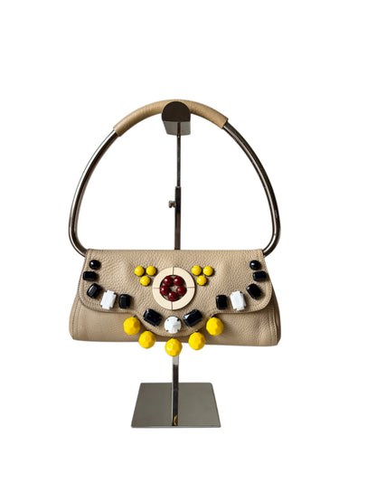 AVAILABLE | Prada Vitello Daino Ricamo Swing Bag – Beige