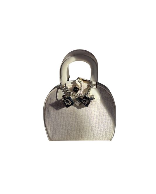 Christian Dior White Monogram Dice Gambler Handbag