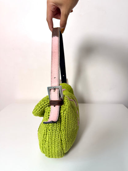 AVAILABLE | Fendi Knitted Floral Green Pink Baguette