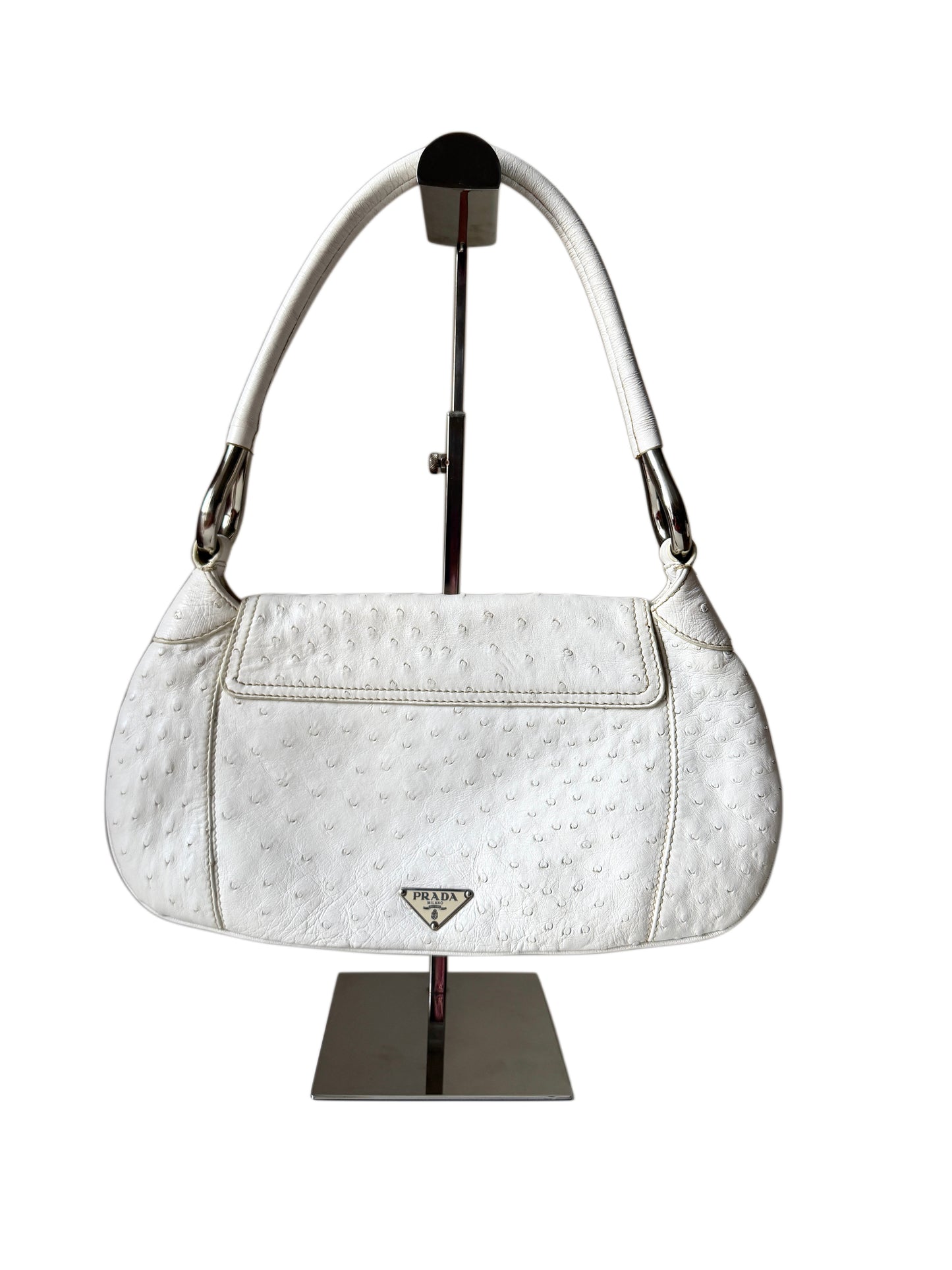 AVAILABLE | Prada Ostrich Swing Handbag 2003  – White