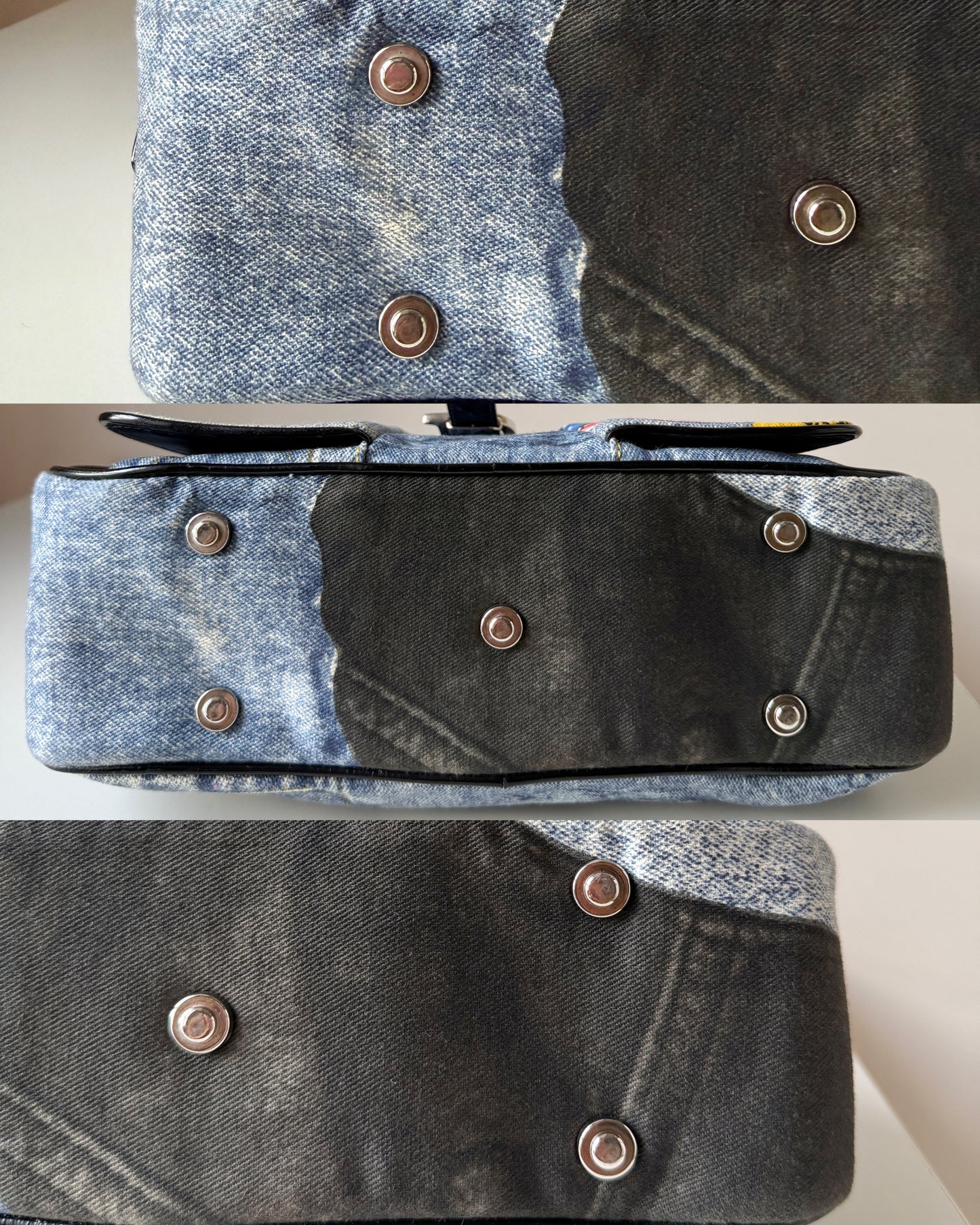 AVAILABLE | Christian Dior Distressed Denim Speedway Saddle Bowler Bag