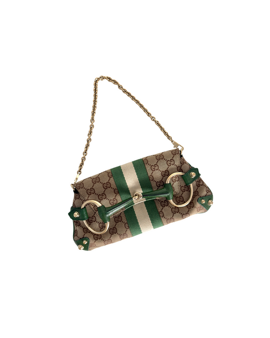 Available | Gucci Horsebit Green Chain Clutch
