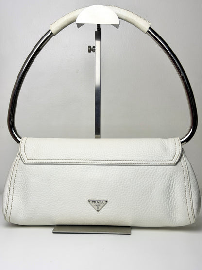 Prada Vitello Daino Leather Beaded Swing Bag – White