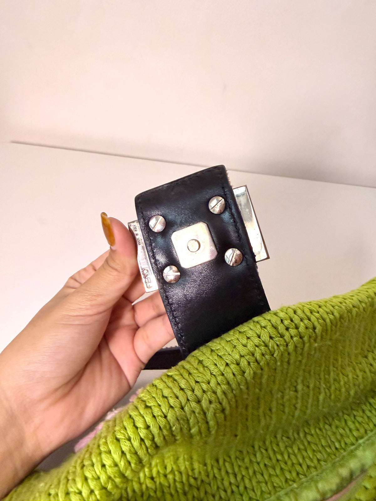AVAILABLE | Fendi Knitted Floral Green Pink Baguette