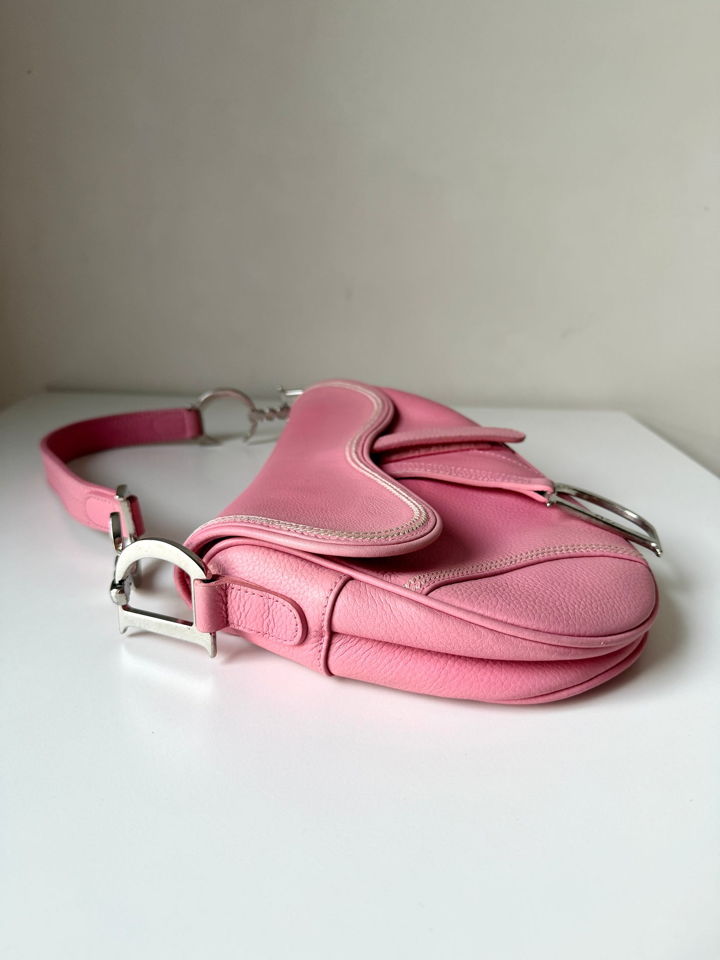 AVAILABLE | Christian Dior Leather Saddle Bag – Pink