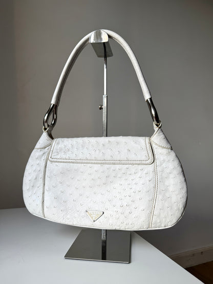 AVAILABLE | Prada Ostrich Swing Handbag 2003  – White