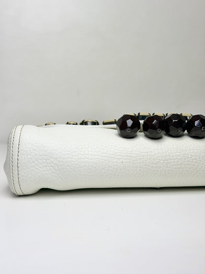 Prada Vitello Daino Leather Beaded Swing Bag – White