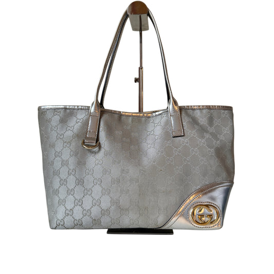 AVAILABLE | Gucci Metallic Canvas Shopper Bag – Silver