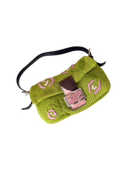 AVAILABLE | Fendi Knitted Floral Green Pink Baguette