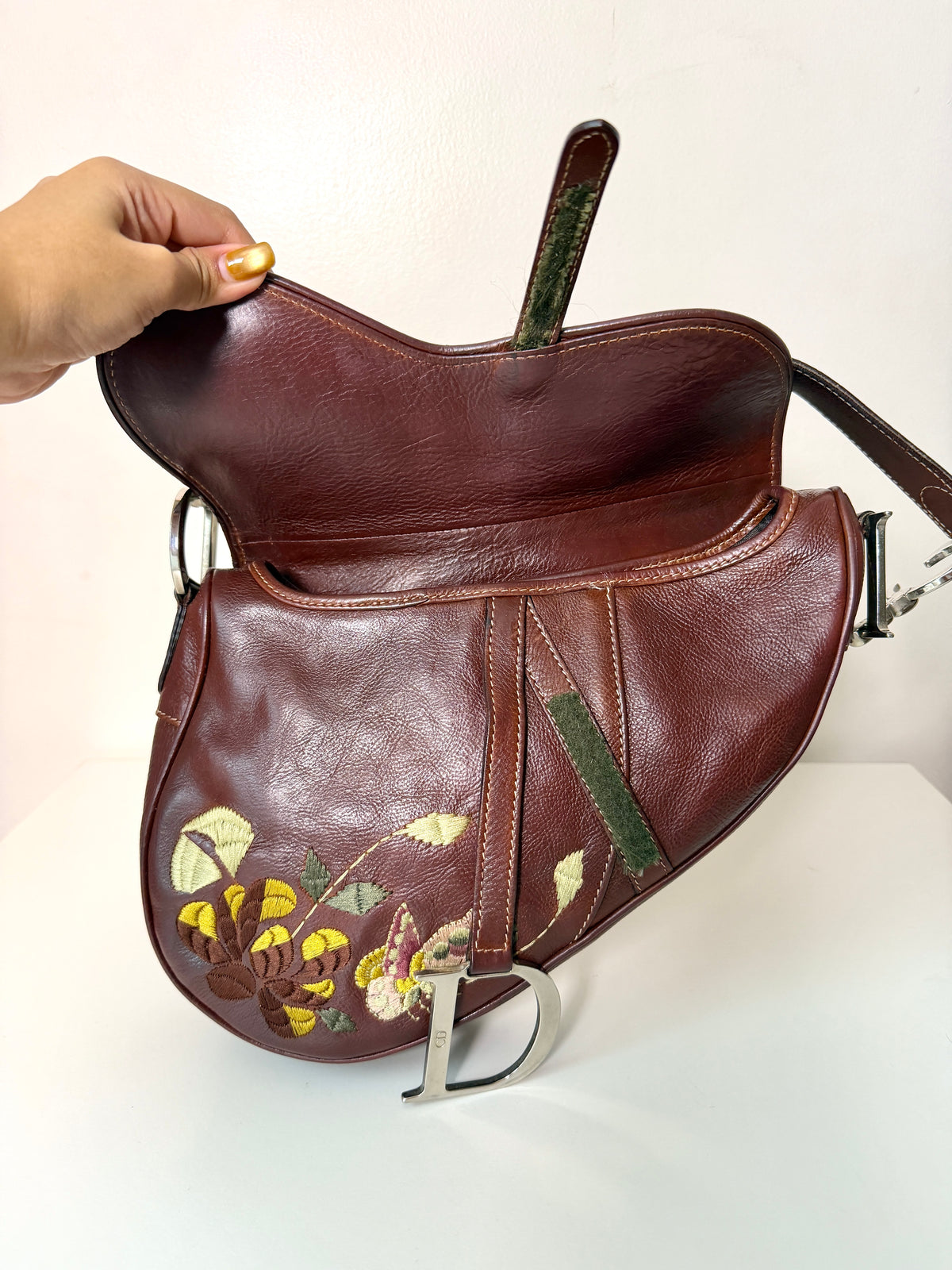 AVAILABLE | Christian Dior Brown Embroidered Floral Saddle Bag