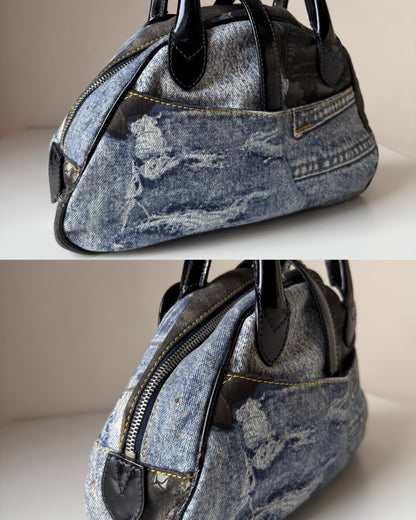 AVAILABLE | Christian Dior Distressed Denim Speedway Saddle Bowler Bag