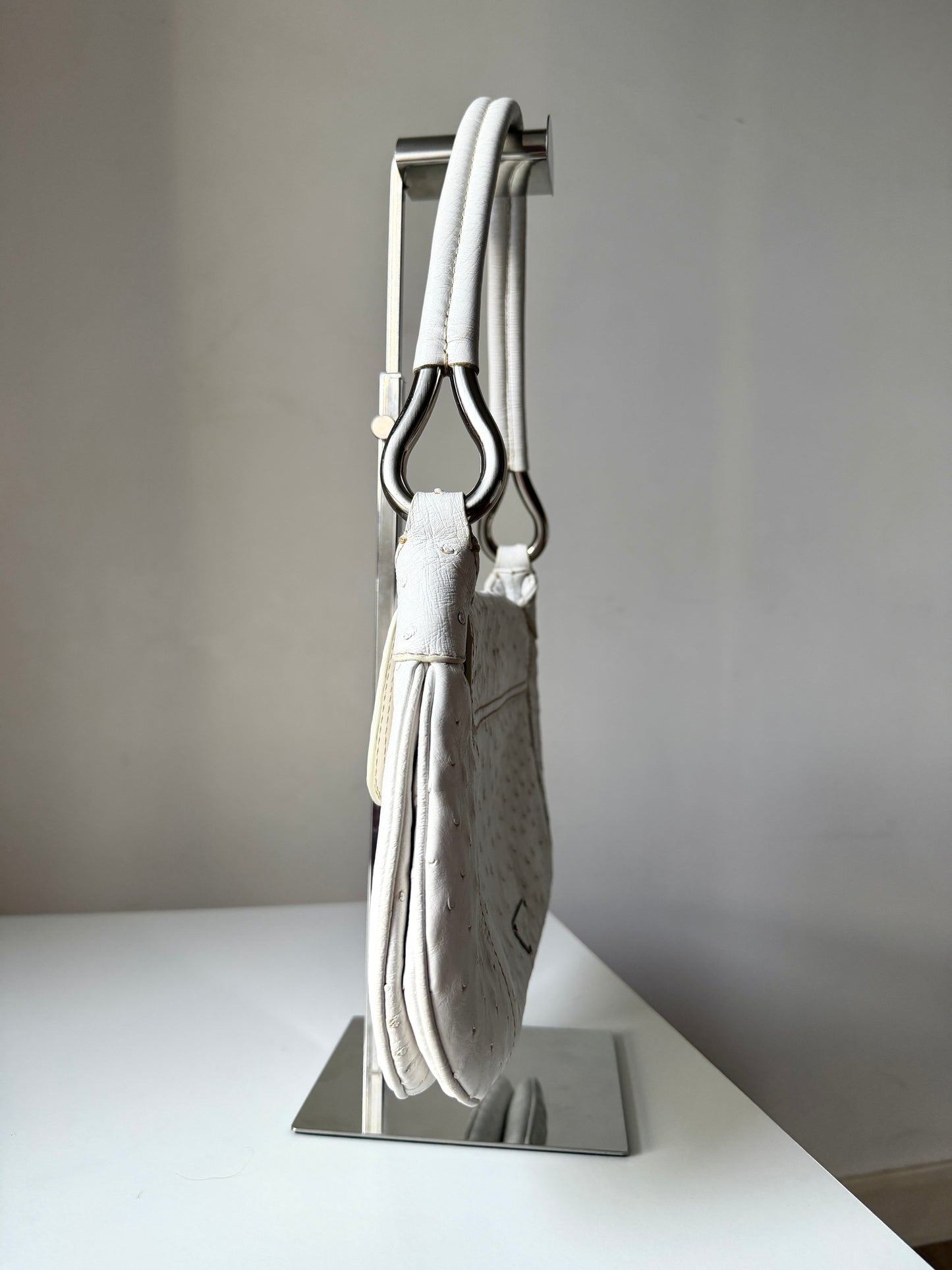 AVAILABLE | Prada Ostrich Swing Handbag 2003  – White