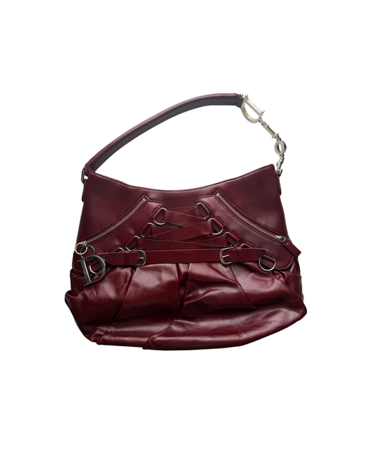 Christian Dior Burgundy Leather Corset Ballerina Bag